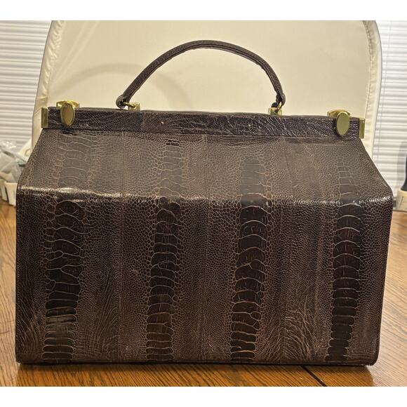 Vintage Luc Benoit Shiny Brown SnakeSkin Top Handle Framed Doctor’s Bag - Picture 6 of 13